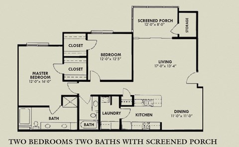 Floor plan for 2 beds, 2 baths, 1444 sqft